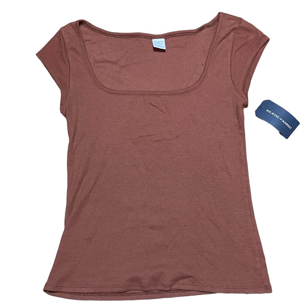 Melrose and Market Women’s Top S Rust Sequoia Ribbed Square Neck #4835